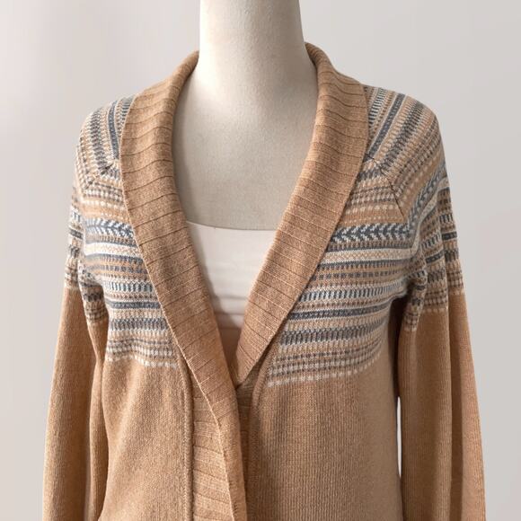 Patagonia Lambswool Scandi Cardigan Sweater L Camel Tan Fair Isle Nordic Boho - Picture 11 of 13